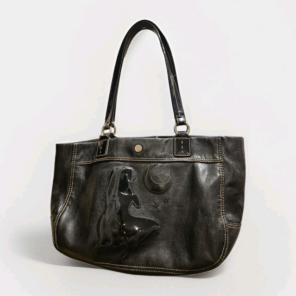 Vintage Liz Claiborne Black Leather Purse Shoulder Bag Female Silhouette Vinyl